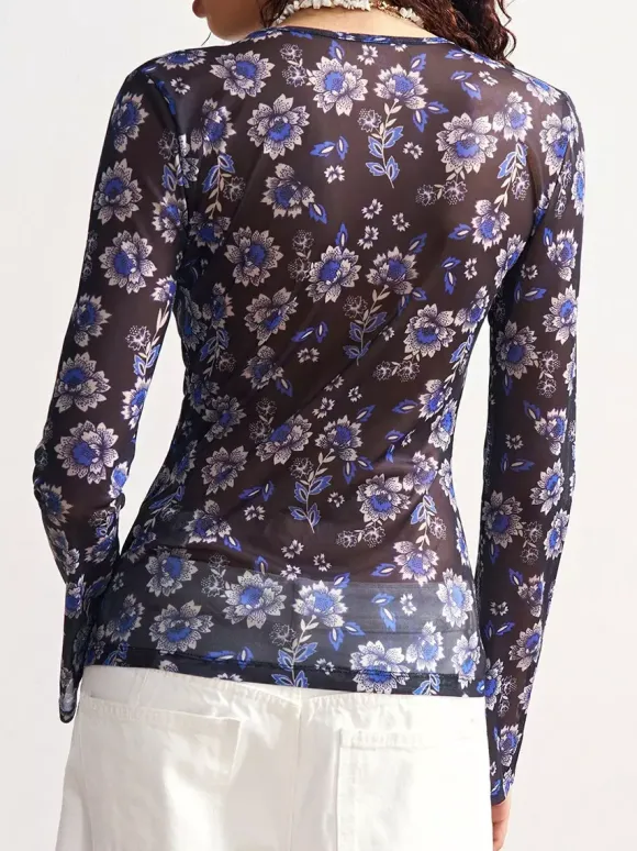 Chemise à manches longues boutonnée à imprimé floral et coupe ajustée pour femme 2026