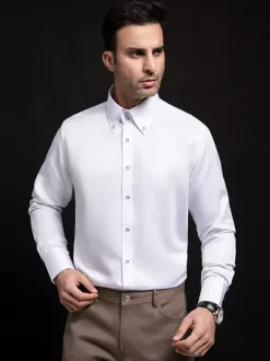 Chemise à manches longues pour homme couleur unie col haut boutons en cristal style décontracté