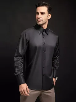 Chemise à manches longues pour homme couleur unie col haut boutons en cristal style décontracté