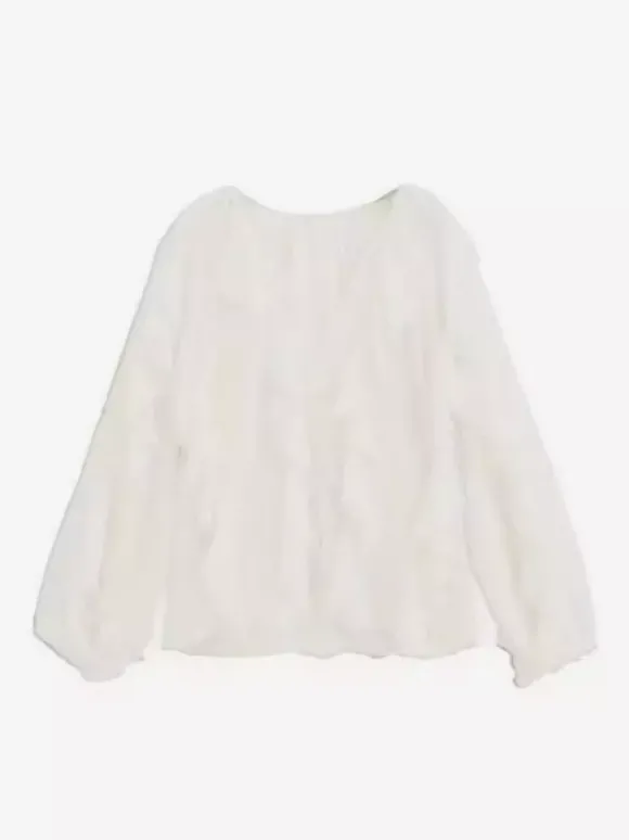 Chemise bordeaux pour femme col V manches longues boutons et volants style décontracté