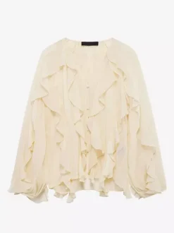 Chemise bordeaux pour femme col V manches longues boutons et volants style décontracté