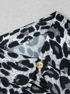 Chemise Décontractée Col Rabattu Simple Imprimé Léopard Café Marron