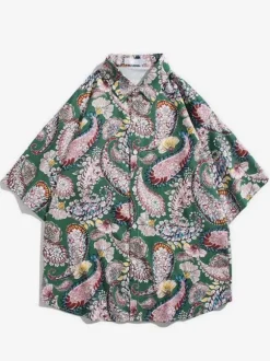Chemise décontractée homme chic imprimé vert chemises Vacances