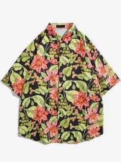 Chemise décontractée homme chic imprimé vert chemises Vacances