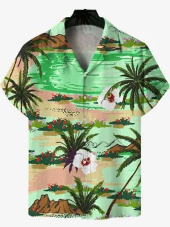 Chemise Décontractée Homme Imprimées Jaunes Vacances