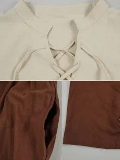 Chemise De Pirate Médiévale Pantalon À Bretelles À La Cheville Halloween Rétro Scène De Cosplay