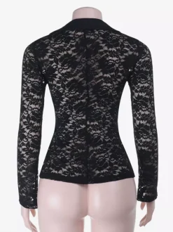 Chemise en dentelle transparente pour femme - Cardigan cintré à col V style gothique - Top idéal pour une soirée printanière 2026