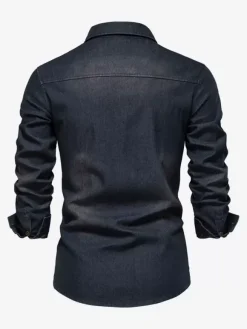 Chemise En Jean Décontractée À Manches Longues Homme Couleur Unie Coupe Cintrée