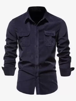 Chemise Homme En Coton Coupe Cintrée Décontractée À Manches Longues