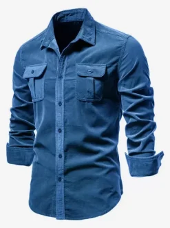 Chemise Homme En Coton Coupe Cintrée Décontractée À Manches Longues