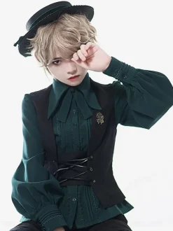 Chemise Steampunk Lolita Blouses Vert Manches Longues Dentelle Lolita Top