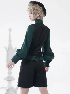 Chemise Steampunk Lolita Blouses Vert Manches Longues Dentelle Lolita Top