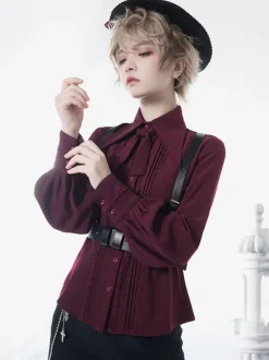 Chemise Steampunk Lolita Blouses Vert Manches Longues Dentelle Lolita Top