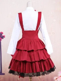 Chemise blanche en coton de manches longues et trousseau noir de Lolita en coton avec ride Déguisements Halloween
