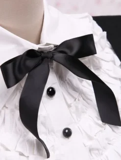 Chemise blanche en coton de manches longues et trousseau noir de Lolita en coton avec ride Déguisements Halloween
