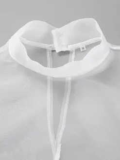 Chemise blanche pour femme col montant boutons chics manches longues