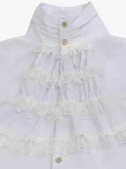 Chemise blanche rétro steampunk pour homme manches longues col montant style victorien/renaissance poète poux