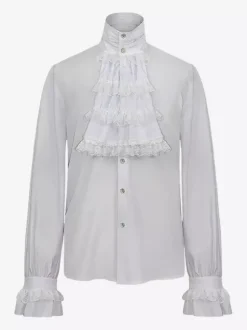 Chemise blanche rétro steampunk pour homme manches longues col montant style victorien/renaissance poète poux
