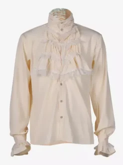 Chemise blanche rétro steampunk pour homme manches longues col montant style victorien/renaissance poète poux