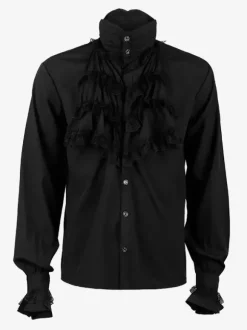 Chemise blanche rétro steampunk pour homme manches longues col montant style victorien/renaissance poète poux