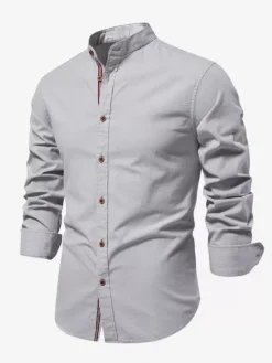 Chemise Décontractée Confortable Hommes Couleur Unie Coupe Cintrée En Coton