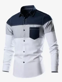 Chemise décontractée homme col rabattu asymétrique chic chemises blanches hommes