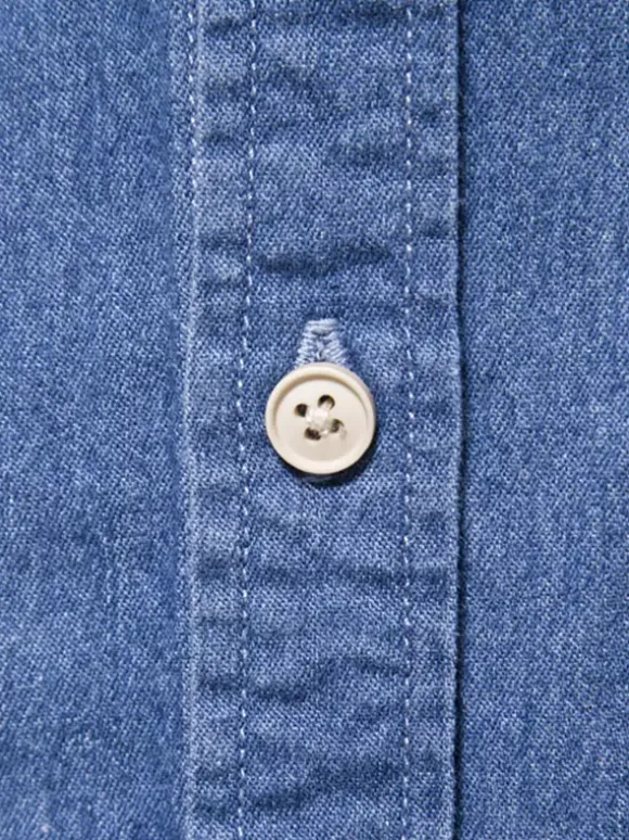 Chemise Décontractée Manches Longues Hommes Couleur Unie Coupe Cintrée En Denim