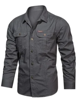 Chemise décontractée pour hommes Col rabattu Chic Gris Chemises pour hommes