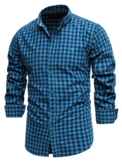 Chemise décontractée pour hommes Col rabattu Chic Plaid Rouge Chemises pour hommes