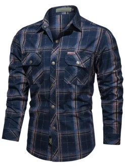 Chemise décontractée pour homme Col rabattu Chic Plaid Hunter Green Chemises pour hommes
