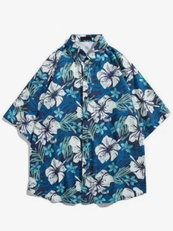 Chemise décontractée Vacances homme Chic imprimé chemises noires