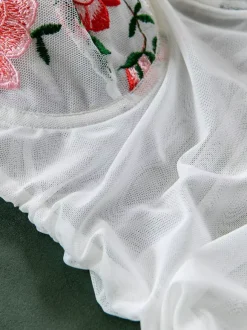Chemise femme blanche plissée à imprimé floral lingerie mini robe