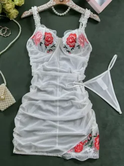Chemise femme blanche plissée à imprimé floral lingerie mini robe