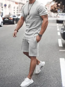 Chemise Hawaïenne Pour Hommes 2 pièces à manches courtes et col bijou blanc