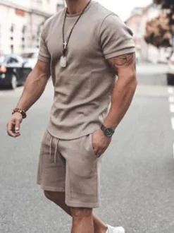 Chemise Hawaïenne Pour Hommes 2 pièces à manches courtes et col bijou blanc