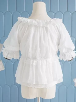 Chemise Lolita Mignonne Top Blanche À Manches Longues À Volants