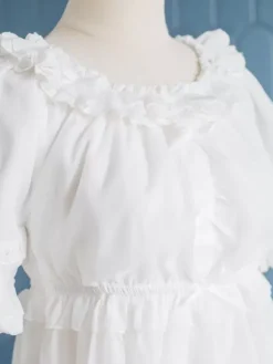 Chemise Lolita Mignonne Top Blanche À Manches Longues À Volants