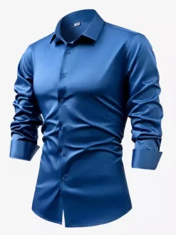 Chemise à manches longues pour homme bouton en cristal style business décontracté et slim