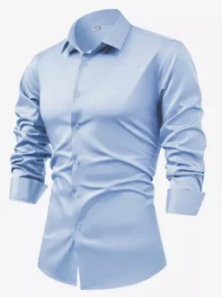 Chemise à manches longues pour homme bouton en cristal style business décontracté et slim