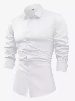 Chemise à manches longues pour homme bouton en cristal style business décontracté et slim