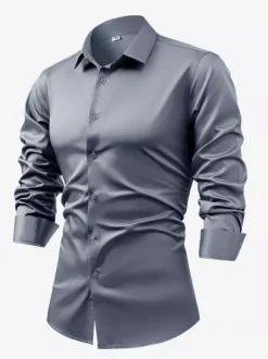 Chemise à manches longues pour homme bouton en cristal style business décontracté et slim