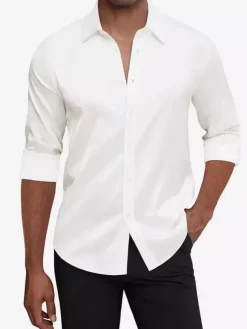 Chemise à manches longues pour homme bouton en cristal style business décontracté et slim