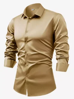 Chemise à manches longues pour homme bouton en cristal style business décontracté et slim