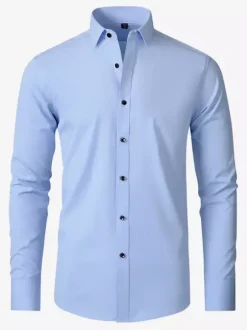 Chemise à manches longues pour homme coupe slim boutonnée couleur unie