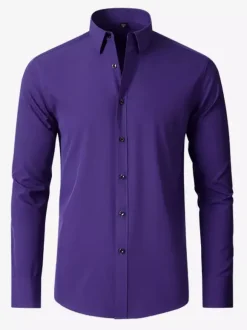 Chemise à manches longues pour homme coupe slim boutonnée couleur unie