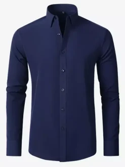 Chemise à manches longues pour homme coupe slim boutonnée couleur unie