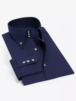 Chemise à manches longues pour homme coupe slim élastique bouton cristal style business décontracté