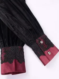 Chemise Noir Vintage Gothique Top Rétro Volants Dentelle Manches Longues Polyester Fibre Rétro Costumes Pour Homme
