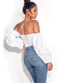 Chemise pour femme bleue sans bretelles sexy manches longues