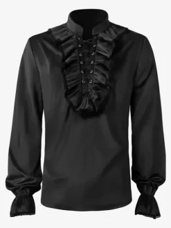 Chemise Rouge Vintage Top Rétro Volants Manches Longues Fleuries Polyester Fibre Rétro Costumes Pour Homme Déguisement Vintage Bourgogne